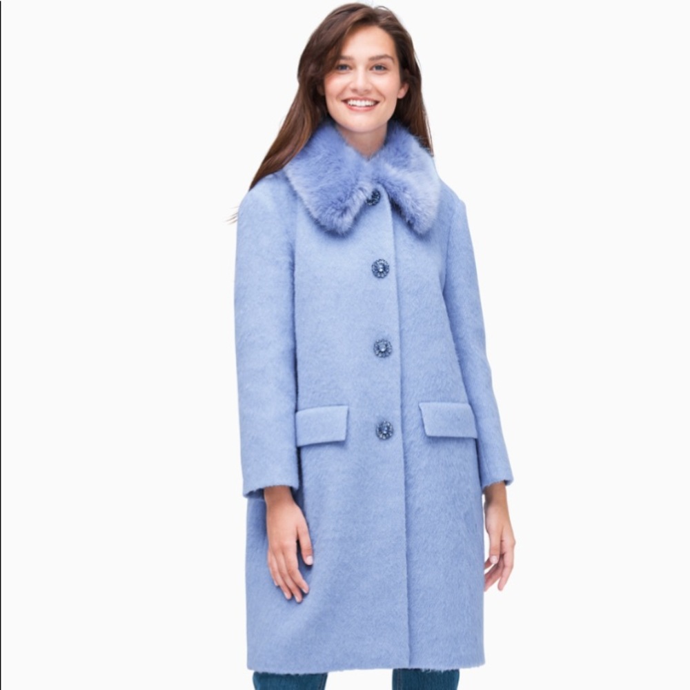 ♠️Kate Spade Wild Ones Fur Trim Coat Sky Blue
